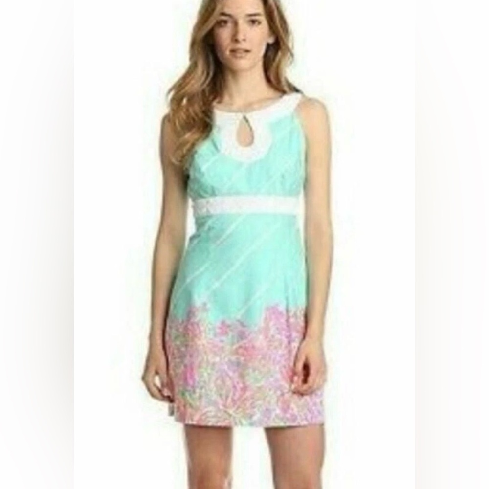 Lilly Pulitzer Candice Dress, Turquoise with Colorful Butterflies, size 8